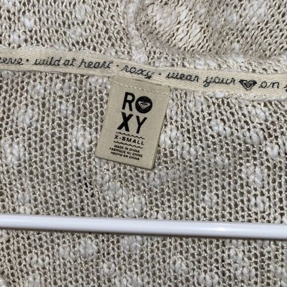 Roxy Beige Chunky Knit V-neck Hoodie Summer Sweater Hooded Poncho Slub Pullover - Picture 4 of 6